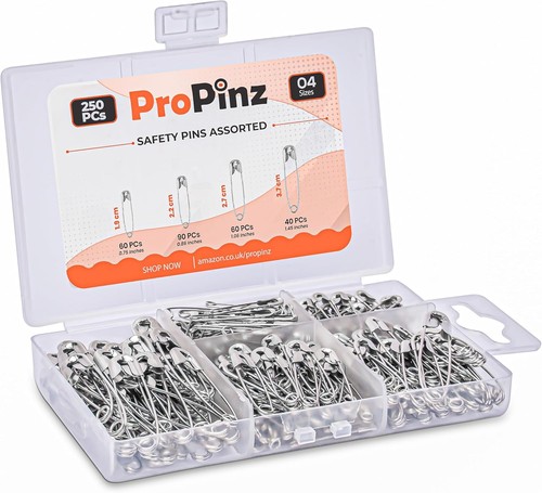 250 safety pins assorted sizes - 250,
