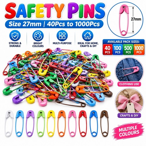 Coloured safety pins size 27mm - safety,