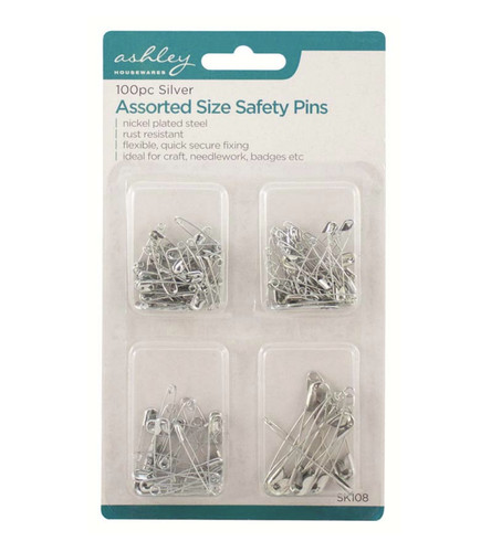100x assorted size safety pins - size,